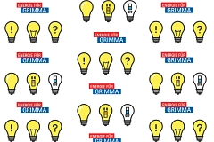 Energiesparen verschiedene Glühbirnen im Comicstil, in einer Glühbirne ist ein Fragezeichen, in einer anderen ein Ausrufezeichen. Dazwischen der Slogan der Stadtwerke Grimma "Energie für Grimma"