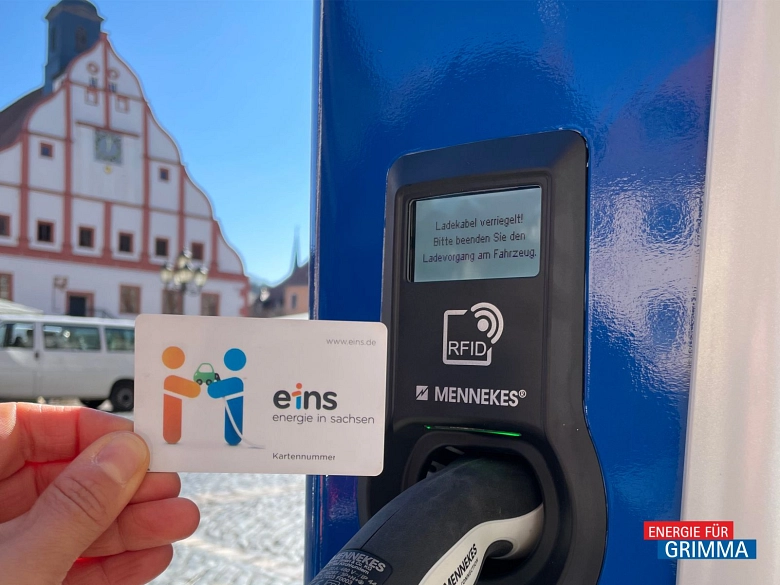 Marktplatz Grimma, Sonnenschein, RFID Karte, Ladekarte